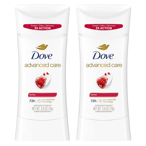 Dove Advanced Care Antiperspirant Deodorant Stick for Women Revive for 48 Hour Protection and Soft and Comfortable Underarms 2.6 Oz, 2 Count