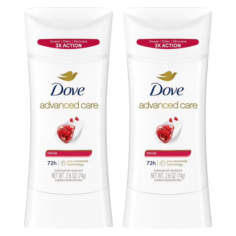 Dove Advanced Care Antiperspirant Deodorant Stick for Women Revive for 48 Hour Protection and Soft and Comfortable Underarms 2.6 Oz, 2 Count