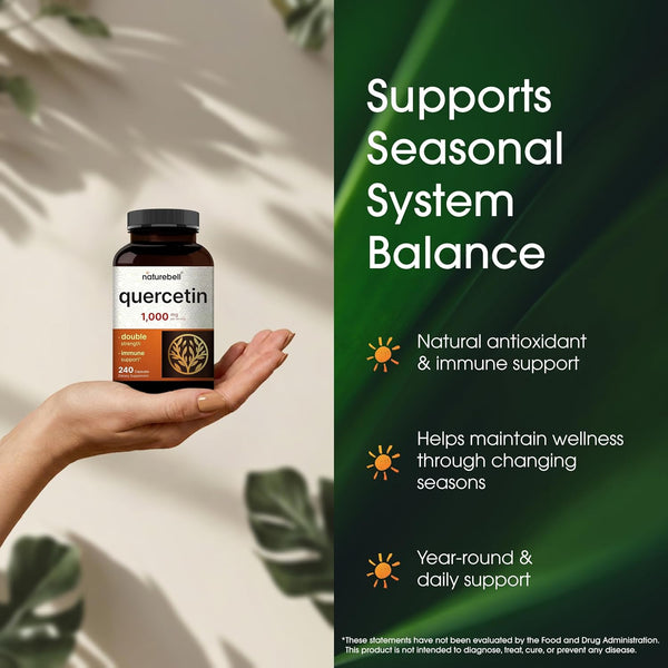 Naturebell Quercetin 1000Mg per Serving | 240 Capsules, Ultra Strength Quercetin Supplement | Bioflavonoids for Healthy Immune Support, Third