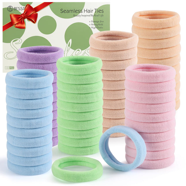 100 Pcs Thick Seamless Hair Ties, Ponytail Holders Hair Accessories for Women Girls No Damage for Thick Hair(Candy Colors) 1 Count (Pack of 100)