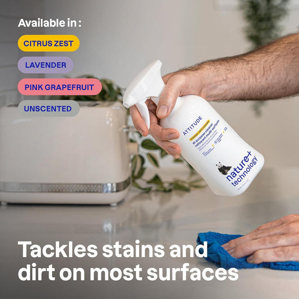 ATTITUDE All Purpose Cleaner Spray, EWG Verified, Vegan, Made with 94% Plant-Based Ingredients, Streak-Free for Kitchen, Bathroom, Glass & More,