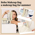 Small Boho Straw Clear Beach Makeup Bags for Women&Girls, Zipper Cosmetic Bag Chenille Varsity Letter Patch Bag, Preppy Cute Toiletry Pouch,