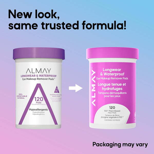 Almay Biodegradable Makeup Remover Pads, Longwear & Waterproof, Hypoallergenic, Fragrance-Free, Dermatologist & Ophthalmologist Tested, 120 Count