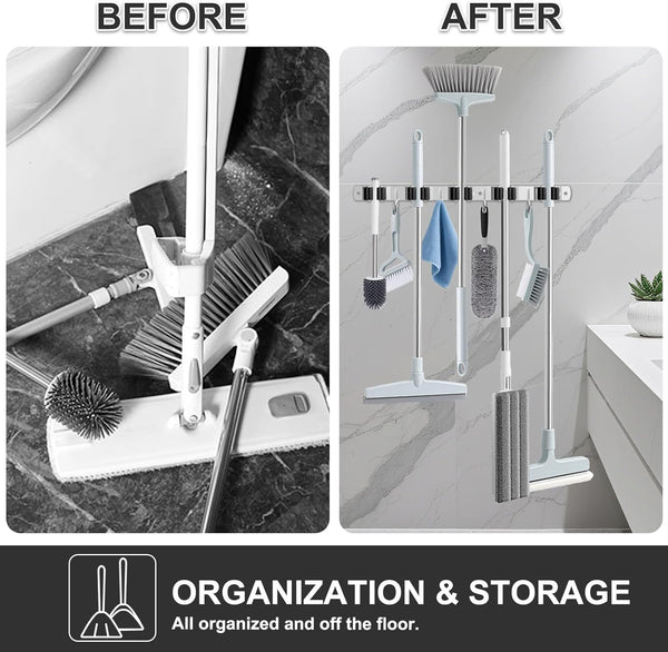 Broom Holder Wall Mount, Broom Organizer Wall Mount Stainless Steel Broom and Mop Hanger Heavy Duty Storage Organization for Home Kitchen Garden