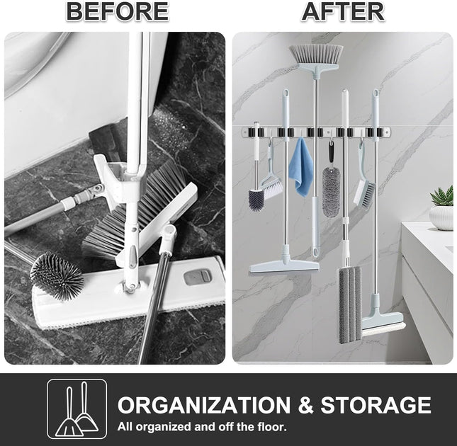Broom Holder Wall Mount, Broom Organizer Wall Mount Stainless Steel Broom and Mo