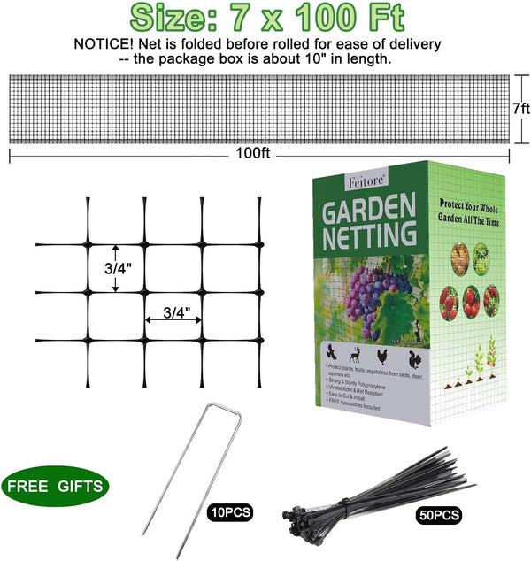 Feitore Deer Fence Netting, 7 x 100 Feet Anti Bird Deer Protection Net Reusable Protective Garden Netting for Plants Fruit Trees Vegetables