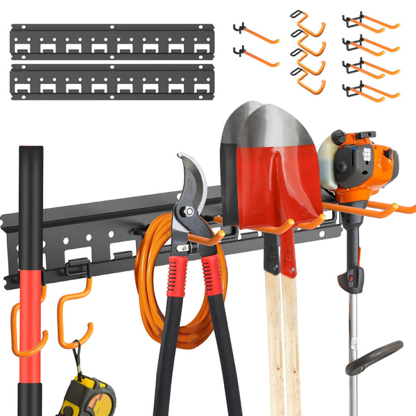 Garden Tool Organizer Wall Mount - Garage Storage and Organization Yard Tool Hanger with Adjustable Pegboard Hooks Shed Rack for Broom Mop Shovel