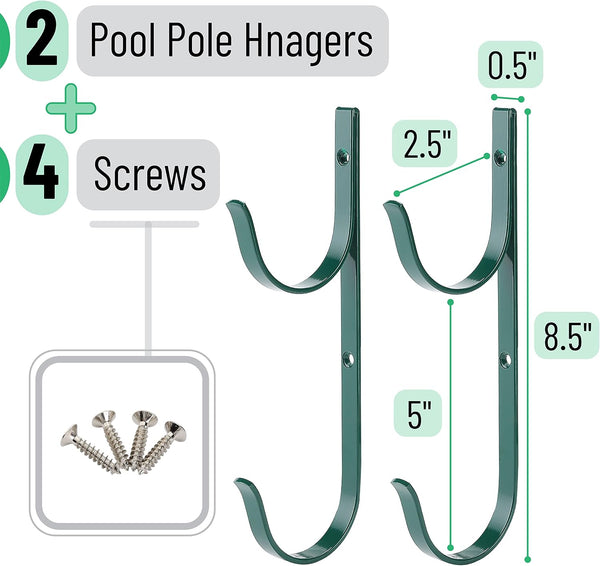 UNCO Pool Pole Hanger - 2 Pack, Pool Equipment Hooks for Poles and Hose, Accessories 2 Pack Green
