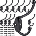 ZEYU Wall Hooks,10Pcs Coat Hooks Hardware Towel Hooks for Hanging Coats Double No Rust Black Robe Hooks Wall Mounted with Screws for Key, Towel,