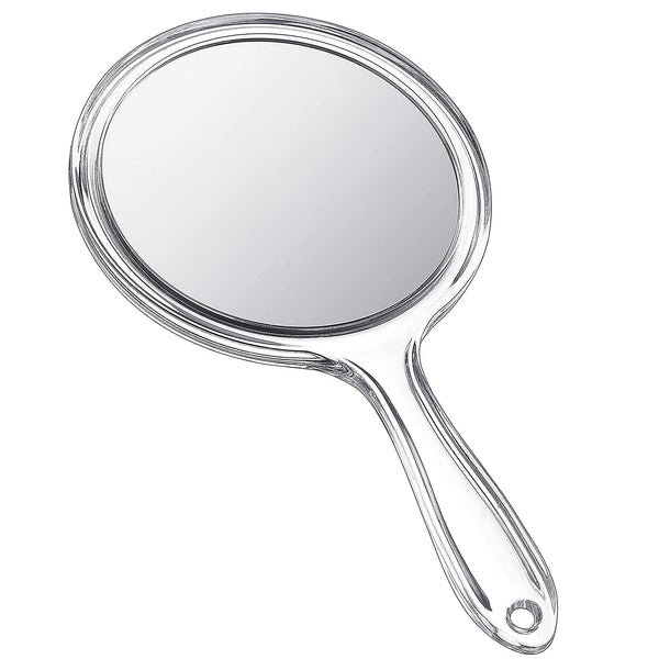 Jetec Hand Mirror Double-Sided Handheld Mirror 1X/ 2X Magnifying Mirror with Handle Transparent Hand Mirror Rounded Shape Makeup Mirror (Clear) 1