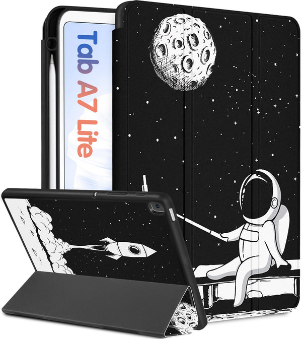 For Samsung Galaxy Tab A7 Lite Case 8.7 Inch Cute Women Girls Kids Folio Cover Teens Astronaut Design Unique with Pencil Holder Auto Sleep/Wake
