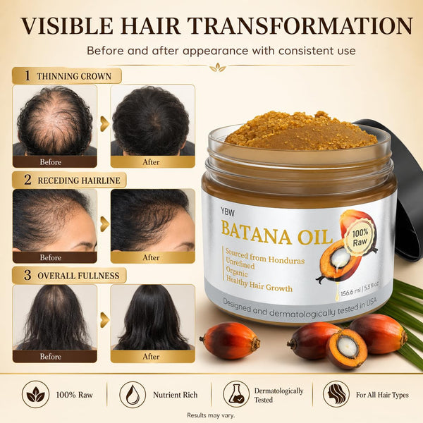 YBW Batana Oil for Hair Growth Dr. Sebi Organic, Natural, Pure and 100% Raw Batana Oil Paste from Honduras - Botana Enhances Hair Thickness,