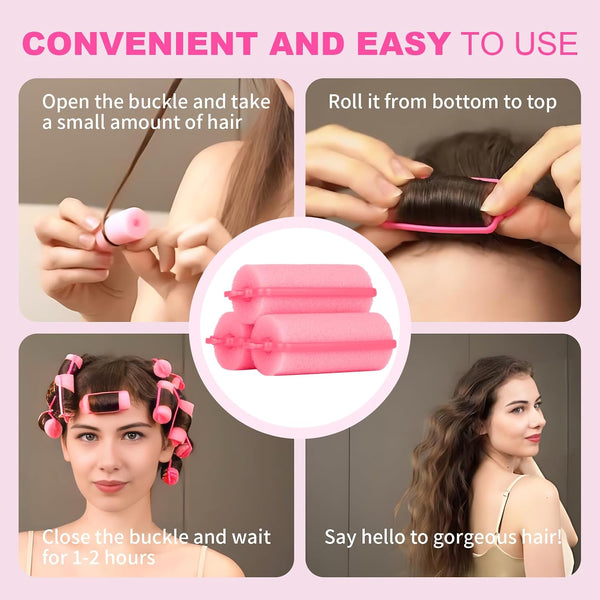 36-Pack Soft Foam Hair Rollers for Overnight Styling - Flexible Sponge Curlers for Frizz-Free, Damage-Free Curls (Pink, 0.98 Inch) 2.8x0.98inch-Pink