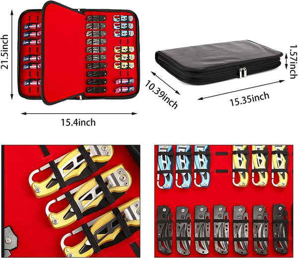 HERSENT Pocket Knife Storage Case,Folding Knife Pouch Carrier Holder,40 Slots Small Knife Carrying Cases,Versatile Knife Collection for
