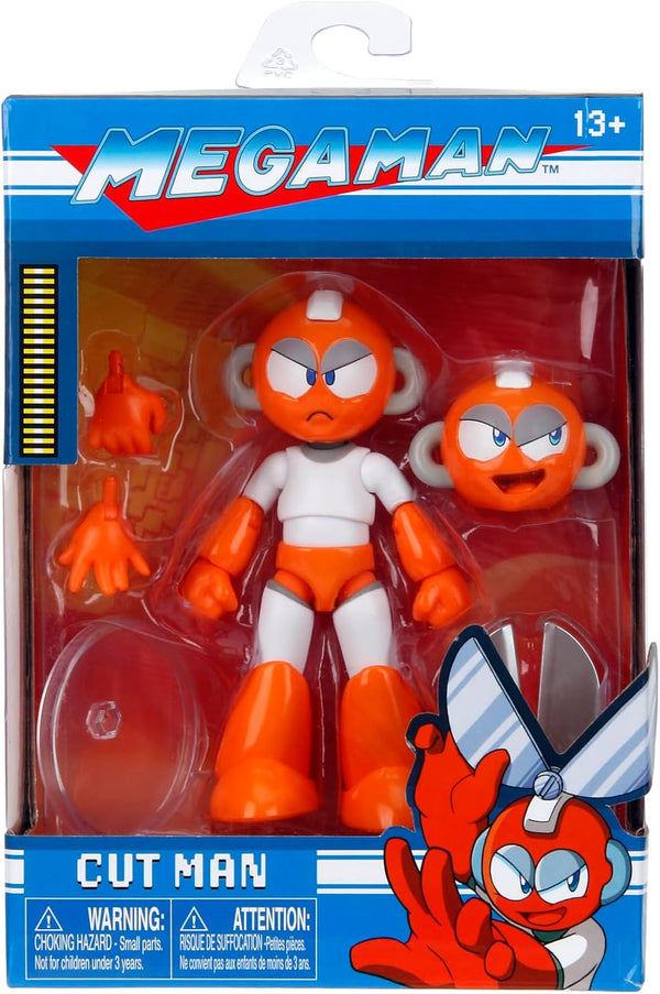 Jada Mega Man 4" Cut Man - 1:12 Scale Action Figure, Wave 2 – Over 15 Points of Articulation, Alternate Hands & Head, Rolling Cutter Accessory