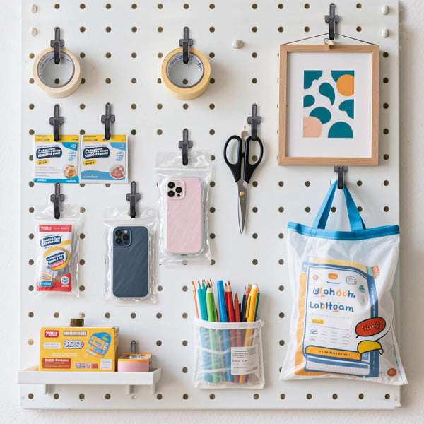 Jucoan 200 Pack J-Shaped Pegboard Hooks, Black Plastic Peg Hooks for 1/4 Inch Pegboard, Jewelry Display, Craft Organization, Pegboard Accessory