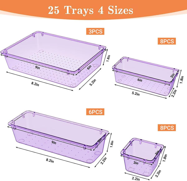 SpaceHacks 25 PCS Plastic Drawer Organizer Set, 4-Size Versatile Organizer Trays & storage Bins for Makeup, Jewelry, and Gadgets in Bathroom,