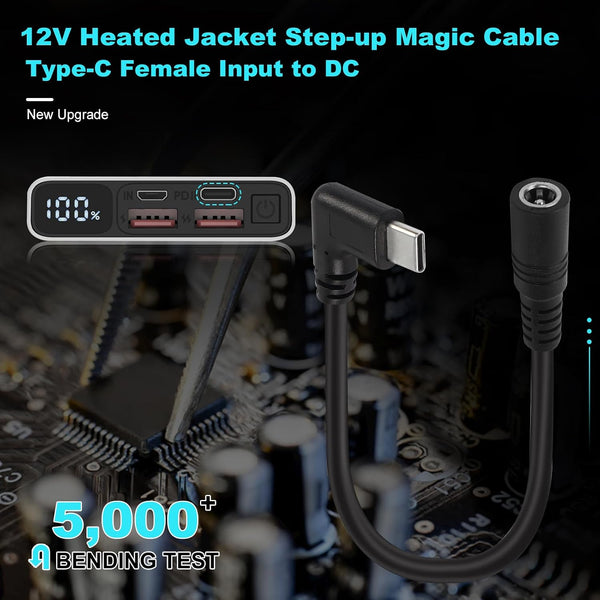12V Heated Jacket Battery Step-Up Adapter Charger Cable Compatible with Milwaukee, M12, Makita, Snapon, Metabo, Craftsman, AEG Gear (TypeC Stepup