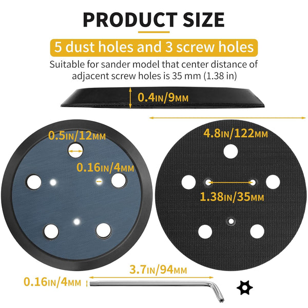 2 Pack 5 Inch 5 Hole Orbital Sander Replacement Pad for Porter Cable 333 333VS Random Orbit Sanders - Hook and Loop Sanding Pad Parts for Porter