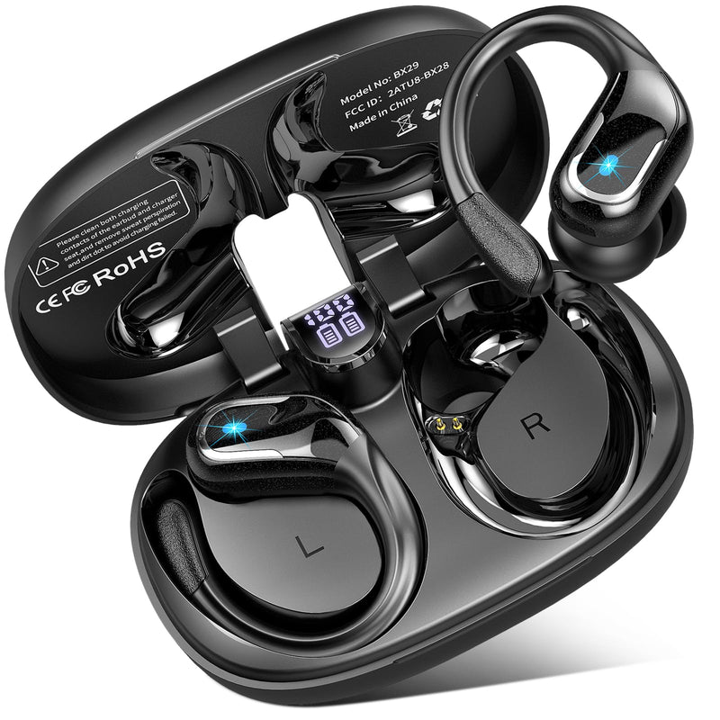 Wireless Earbud Bluetooth 5.4 Headphones 75Hrs Playtime, 2025 Bluetooth Earbuds Deep Bass Noise Cancelling Mic, over Ear Bud with Sport Earhooks,