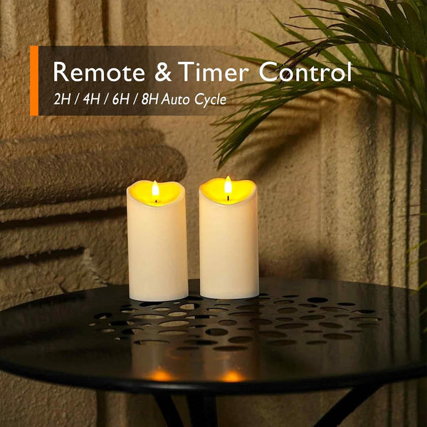 Homemory 6"x3" Outdoor Waterproof Flameless Candles, LED Candles, Battery Operated Candles with Remote and Timers, Electric Fake Plastic Pillar