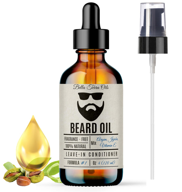 Bella Terra Oils - Beard Oil 4oz - Crafted with Genuine Natural Natural Vitamin E, Natural Jojoba & Argan, Classic Anti-Friz Formula, Elevating