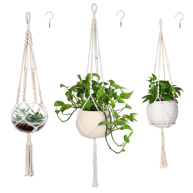 MIPON 3 Pack Macrame Plant Hanger Indoor Hanging Planter for Plants Holder with 3 Hooks, Different Size for Boho Home De