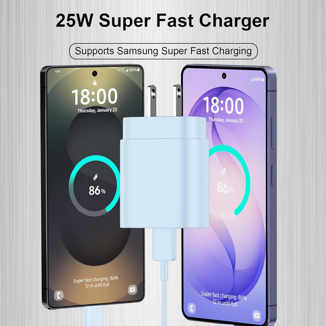 Super Fast Charger Type C,25W PD USB C Wall Charger Block & C to C Cable 6.6Ft for Samsung Galaxy S25/S24 Ultra/S24/S24+