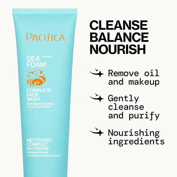 Pacifica Beauty Sea Foam Face Cleanser, Daily Gentle Foaming Face Wash, with Coconut Water + Sea Algae Complex, Removes Makeup, for Combination