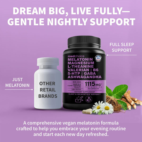 12-in-1 Melatonin Sleep Capsules - Natural Sleep Aids for Adults with Melatonin 5mg and Magnesium Glycinate 500mg, Sleep Aid with Ashwagandha, L