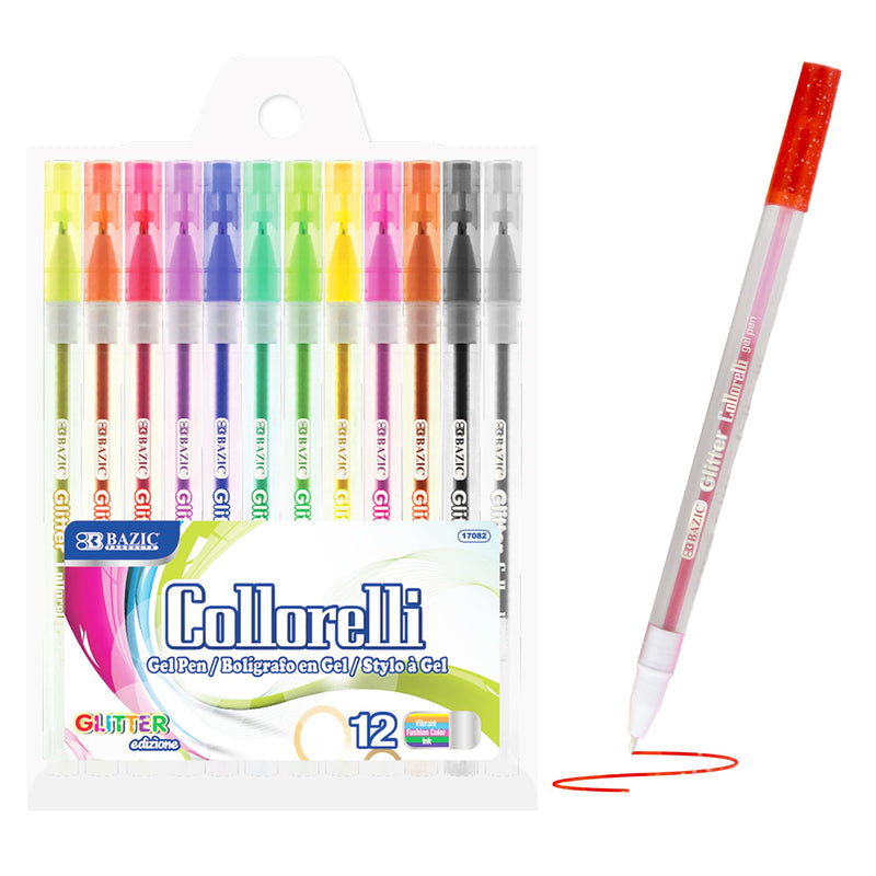 BAZIC Collorelli Gel Pen 1.0Mm Glitter Color, Acid Free Smooth Writing for Drawing Coloring Greeting Card Art Christmas Gift (12/Pack), 1-Pack