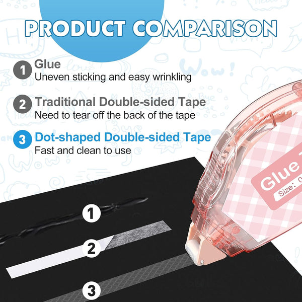 12 Pack Scrapbook Tape, Double Sided Tape Roller for Crafts,0.31In x 26 Ft Adhesive Glue Tape Runner for Scrapbooking,Junk Journal Supplies and