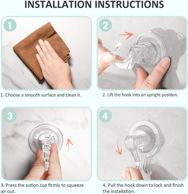 VIS'V Shower Suction Cup Hooks, Removable and Reusable, Clear, Small, 2 Pcs