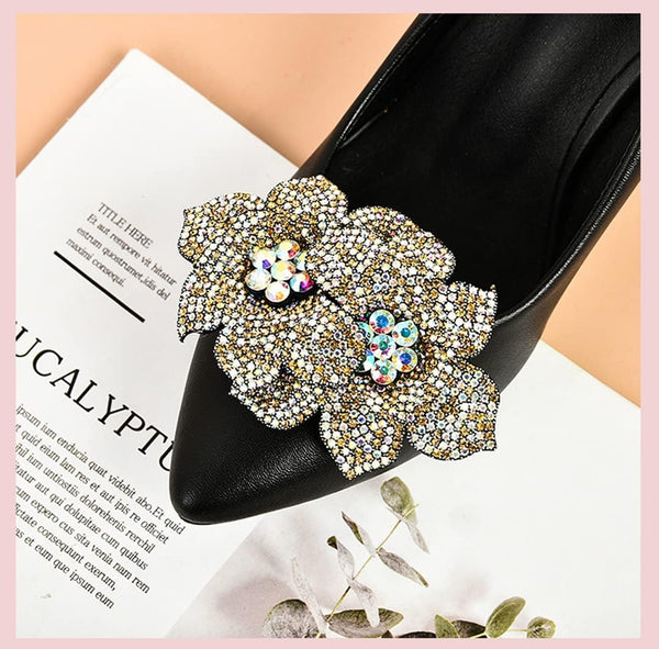 Tsangbaby Removable Rhinestone Double Flower Shoe Clips - Elegant Shine Buckle for Shoes, Bags, Clothing Accessories - Women Girls 2 Pcs Style D