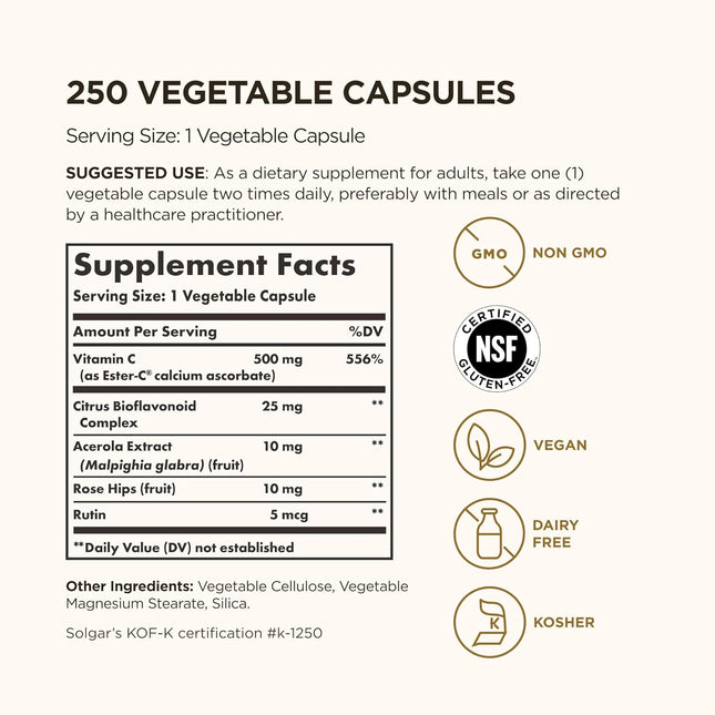 Solgar Ester-C plus Vitamin C (Ascorbate Complex) - Gentle & Non Acidic - Antiox