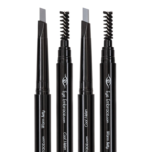 Eye Embrace Light Gray Eyebrow Pencils: Warm Betty & Cool Helen 2 Pack Bundle - Waterproof, Double-Ended Automatic Angled Tip & Spoolie Brush,