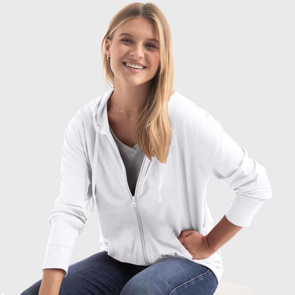Hanes Women's Lightweight Full Zip Hoodie, Textured Cotton Zip Up, T-Shirt Hoodie Small White