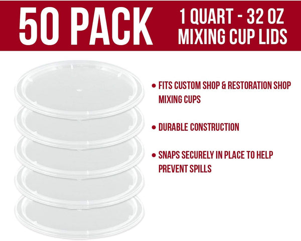 Custom Shop/TCP Global Full Case of 100 Quart (32oz) Paint Mixing Cups with 50 Lids - Cups are Calibrated with Multiple Mixing Ratios (1-1) (2-1)