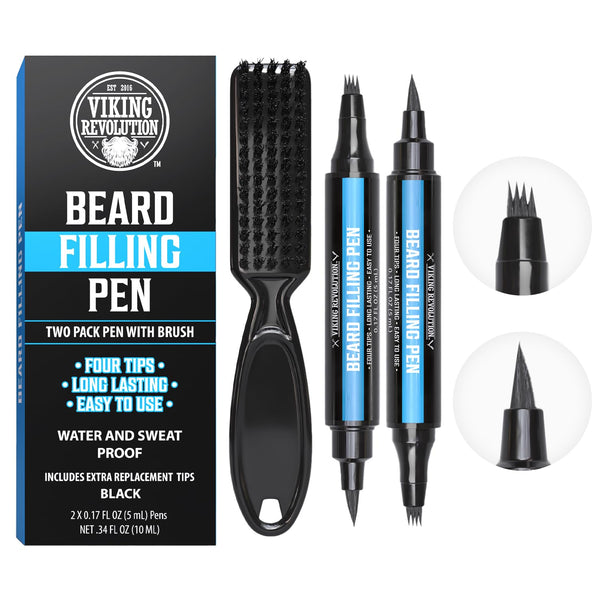 Viking Revolution Beard Pen (2 Pack) - Black Beard Pencil Filler for Men Lapiz para Barba de Hombre - Beard Filler for Men Waterproof Beard