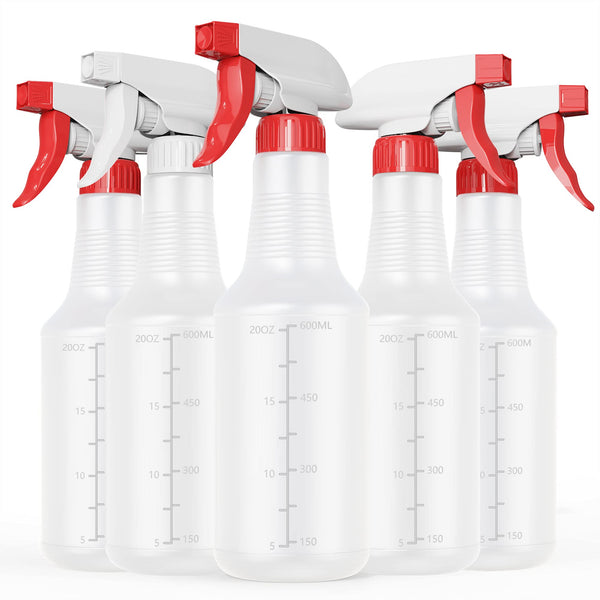 Veco Spray Bottle (5 Pack,24 Oz) with Measurements and Adjustable Nozzle(Mist & Stream Mode), HDPE Plastic Spray Bottles for Cleaning Solution,