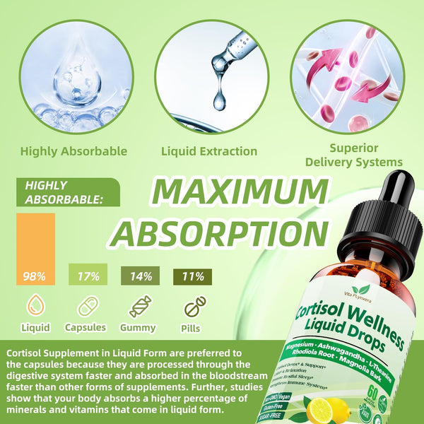 Cortisol Supplement Liquid Drops, 17-In-1 Cortisol Detox W. Magnesium Glycinate 400Mg Ashwagandha, L-Theanine, Phosphatidylserine, Hormone
