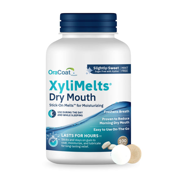 Oracoat XyliMelts for Dry Mouth Night Time or Day - Moisturizing Dry Mouth Adhering Discs, Sugar Free with Xylitol, 100 Count, Slightly Sweet