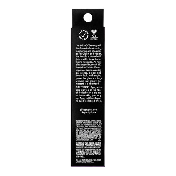 E.L.F. Big Mood Mascara, Instantly Creates Long-Lasting, Bold & Lifted, Voluminous Lashes, Infused with Jojoba Wax, Black, 0.30 Fl Oz