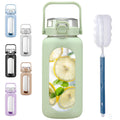 BLUEGO 64Oz Glass Water Bottles with Straw Time Marker Half Gallon Large Motivational Water Bottle with Silicone Sleeve 2 Liter Large Glass Water
