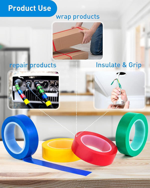 Electrical Tape 8 Rolls, 4 Colors Blue Green Red Yellow, Suitable for Professional Electrician Repair, Household appliances, Automotive Equipment,