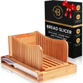 Bread Slicer for Homemade Bread - Bamboo Bread Slicer with Knife, Foldable Bread Slicing Guide with 3 Adjustable Thickness, Crumb Tray, Bread