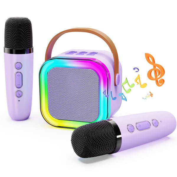 ShinePick Kids Karaoke Machine with 2 Wireless Microphones Portable Bluetooth Mini Karaoke Machine Speaker Kids Toys Christmas Birthday Gift for 3
