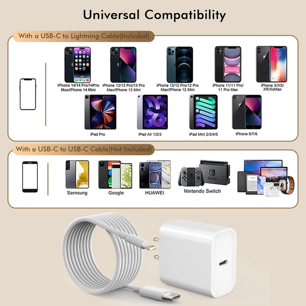 [Apple MFi Certified]10FT Fast iPhone Charger,Extra Long Apple Charger Fast Charging 2Pack USB C Charger Block Plug + 10Foot Lightning Cable Cord