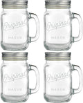 Glaver's Mason Jar 16 Oz. Glass Mugs with Handle and Lid Set Of 4 - Home Essentials & Beyond - Old Fashioned Drinking Glass Bottles Original Mason