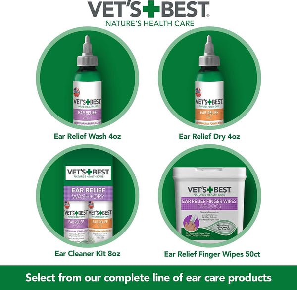 Vet's Best Dog Ear Relief Wash, No-Alcohol, Wax Control, No-Sting, 16 oz | Alcohol-Free Ear Cleanser, Helps Remove Wax & Debris, Controls Odors &